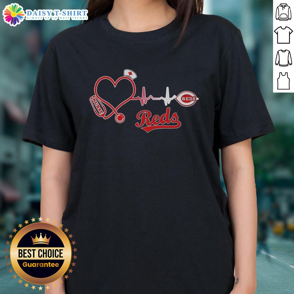 Awesome Cincinnati Reds Nurse Lover Heartbeat Baseball Ladies Tee showcasing a stylish design for baseball and nursing fans.