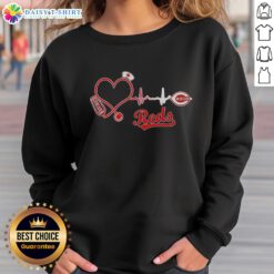 Alt Text: Awesome Cincinnati Reds nurse lover heartbeat baseball sweatshirt featuring a stylish design for fans and healthcare workers.