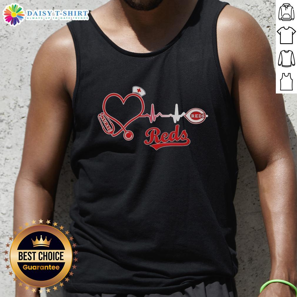 Awesome Cincinnati Reds nurse lover heartbeat baseball tank top for passionate fans and healthcare professionals.