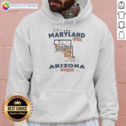 Awesome Maryland girl in Arizona world hoodie featuring state map outline design, perfect for proud Marylanders.