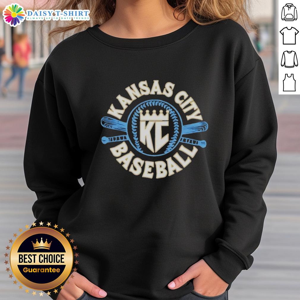 Alt Text: Awesome KC Baseball crown and bat royal sweatshirt, perfect for fans supporting Kansas City baseball.