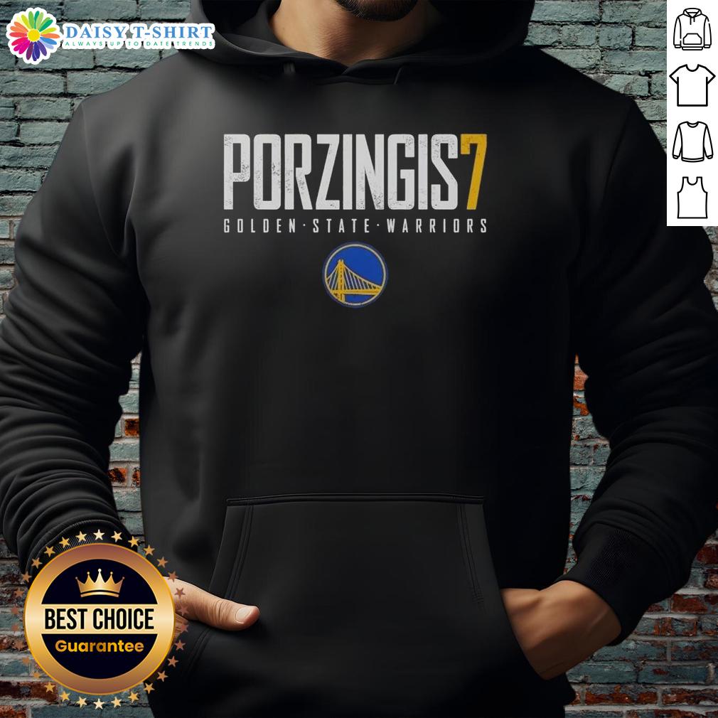 Awesome Kristaps Porzingis Golden State Warriors Basketball Elite Hoodie displayed on a mannequin.