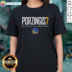 Awesome Kristaps Porzingis Golden State Warriors Basketball Elite Ladies Tee showcasing vibrant team colors and stylish design.