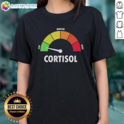 Awesome low, medium, and high cortisol graphic on a stylish ladies tee, perfect for health enthusiasts and casual wear.