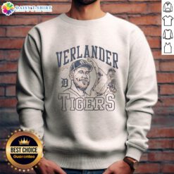 Awesome Tigers Justin Verlander signature portrait sweatshirt featuring vibrant design and team colors.