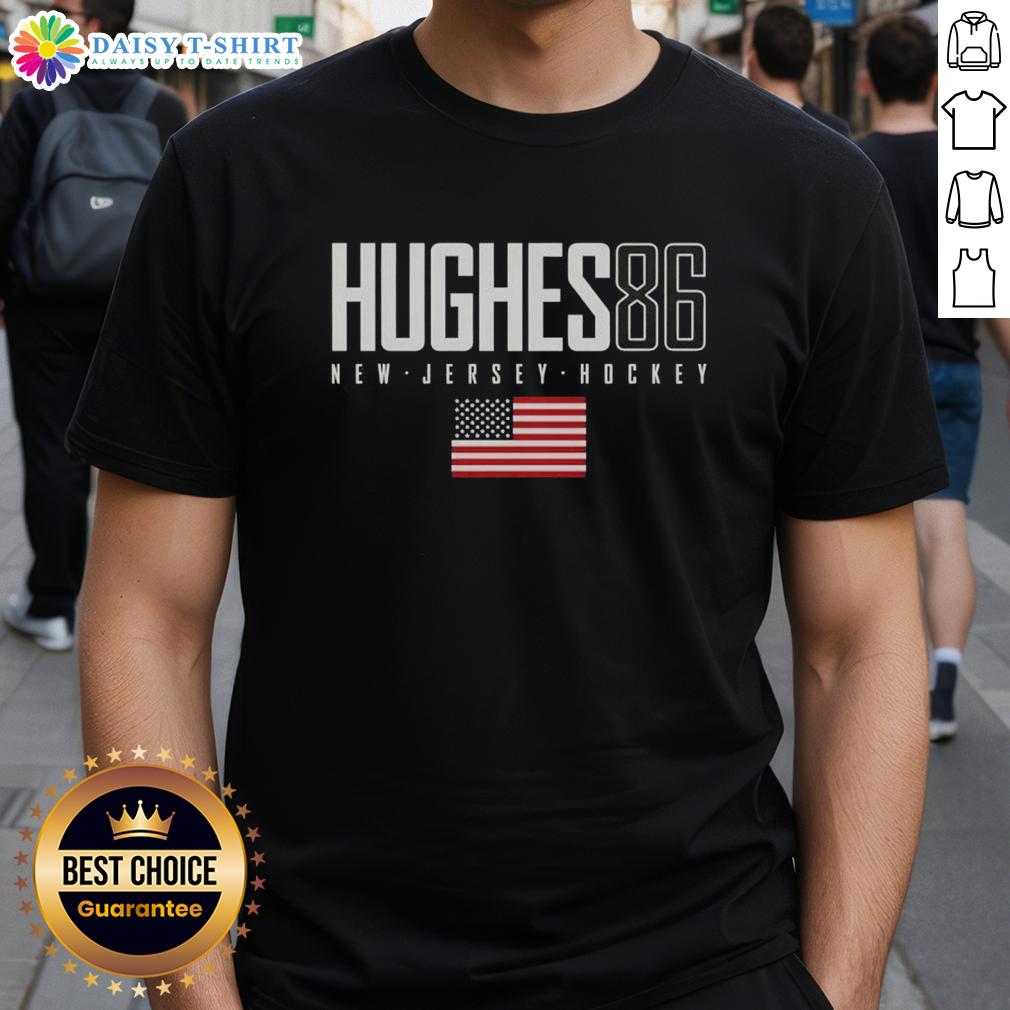 Good Jack Hughes 86 New Jersey Devils USA flag elite t-shirt showcasing team spirit and style for hockey fans.
