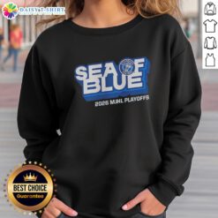 Alt Text: Good Steinbach Pistons Sea of Blue 2026 MJHL Playoff sweatshirt showcasing team pride and vibrant colors.