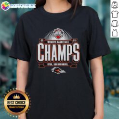 Alt Text: 2026 American Conference Women's Basketball Tournament Champions Good Utsa Roadrunners ladies tee shirt design