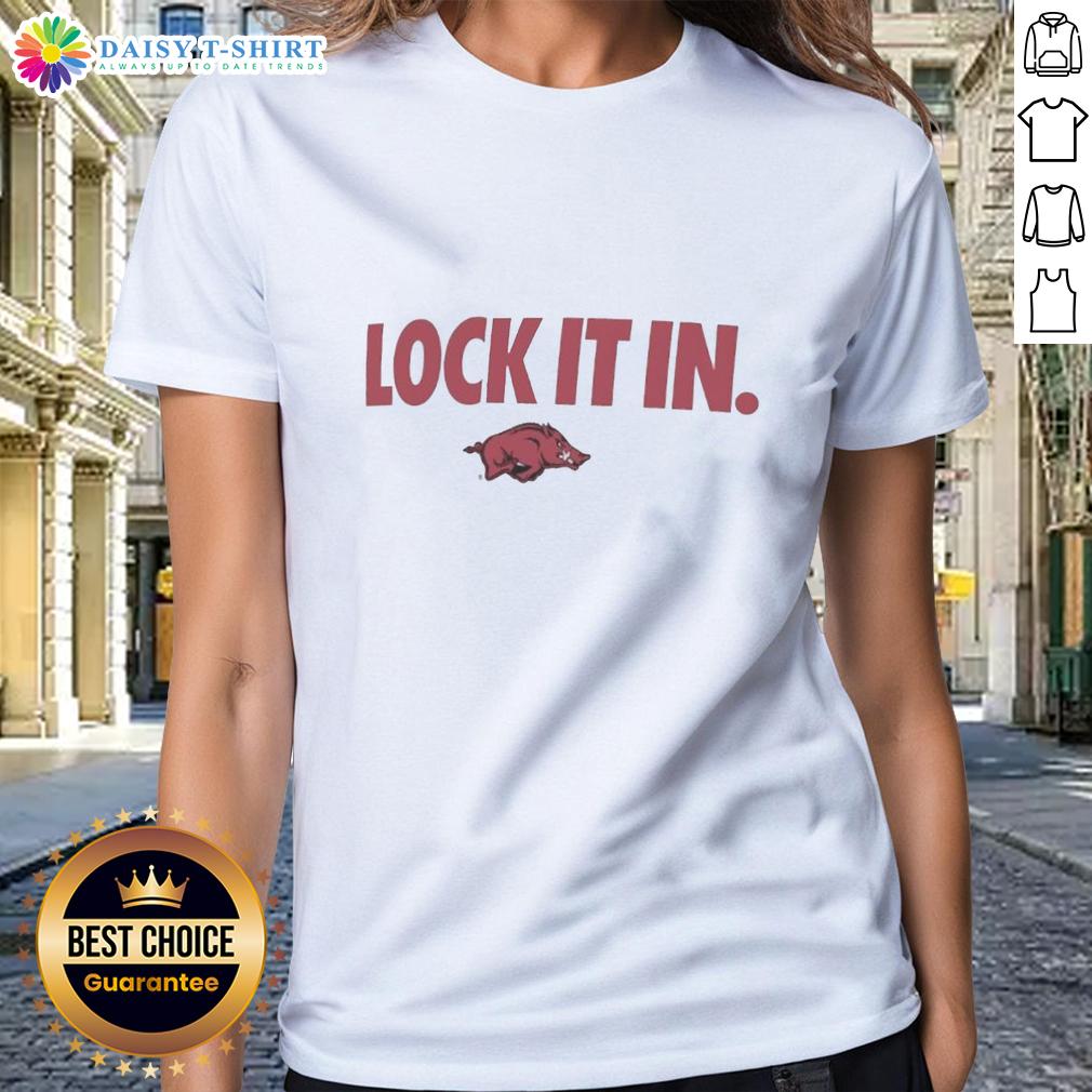 Hot Arkansas Razorbacks 2026 Lock It In Ladies Tee featuring vibrant team colors and stylish design for fans.