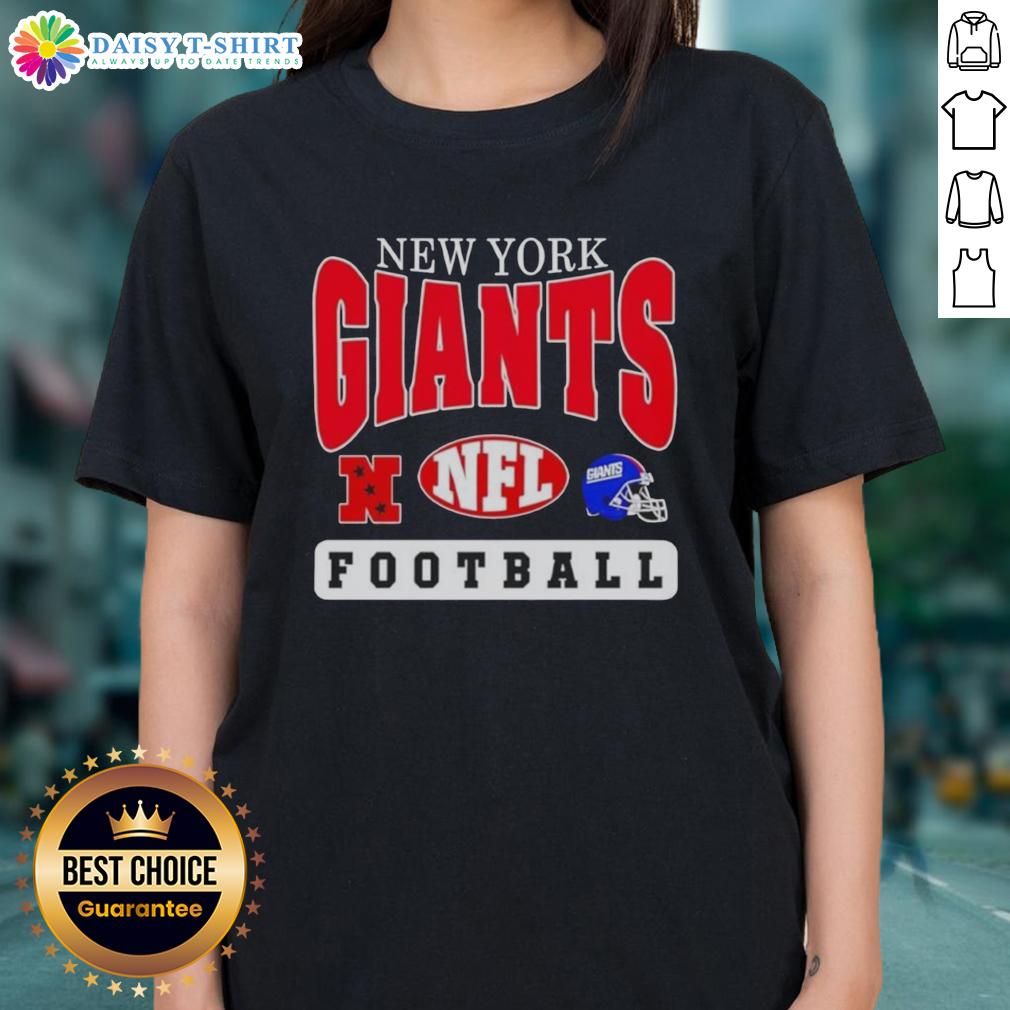 Stylish ladies tee featuring the New York Giants NFL football helmet logo, perfect for fans and casual wear.