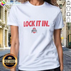 Hot Ohio State Buckeyes 2026 Lock It In Ladies Tee in vibrant red, perfect for fans to showcase school spirit.