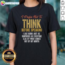 Retro ladies tee with the quote 'Hot, prefer not to think before speaking, surprised as everyone else' in vibrant colors.