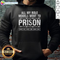 Cozy hoodie featuring 'Nice, All My Role Models Went to Prison' design at a Christian church event, perfect for casual wear.