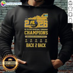 Nice Michigan Wolverines 2026 Big Ten Men's Basketball Tournament Champions Back-to-Back Skyline Hoodie, celebrating victory.