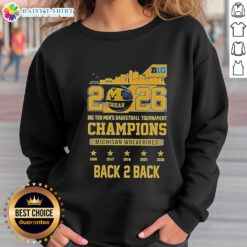 2026 Big Ten Men's Basketball Tournament Champions Michigan Wolverines Skyline Sweatshirt, celebrating back-to-back wins.