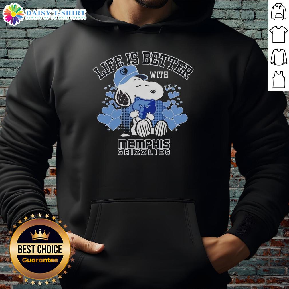 Alt Text: Snoopy wearing a Memphis Grizzlies hoodie, showcasing the logo with the phrase Life is Better with Memphis Grizzlies.