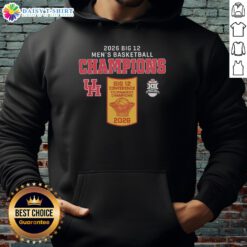 Official Houston Cougar Big 12 Men's Basketball Champions 2026 hoodie showcasing team pride and championship spirit.