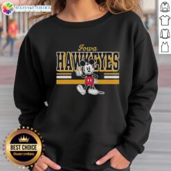 Official Iowa Hawkeyes Mickey Mouse sweatshirt featuring a playful design, perfect for fans and cozy wear.