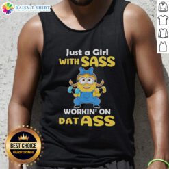 Official Minion weightlifting tank top featuring a sassy girl with a humorous design, perfect for fitness enthusiasts.