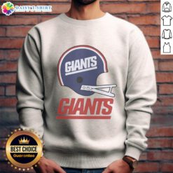 Official New York Giants football logo on a big helmet sweatshirt, perfect for fans and game day attire.