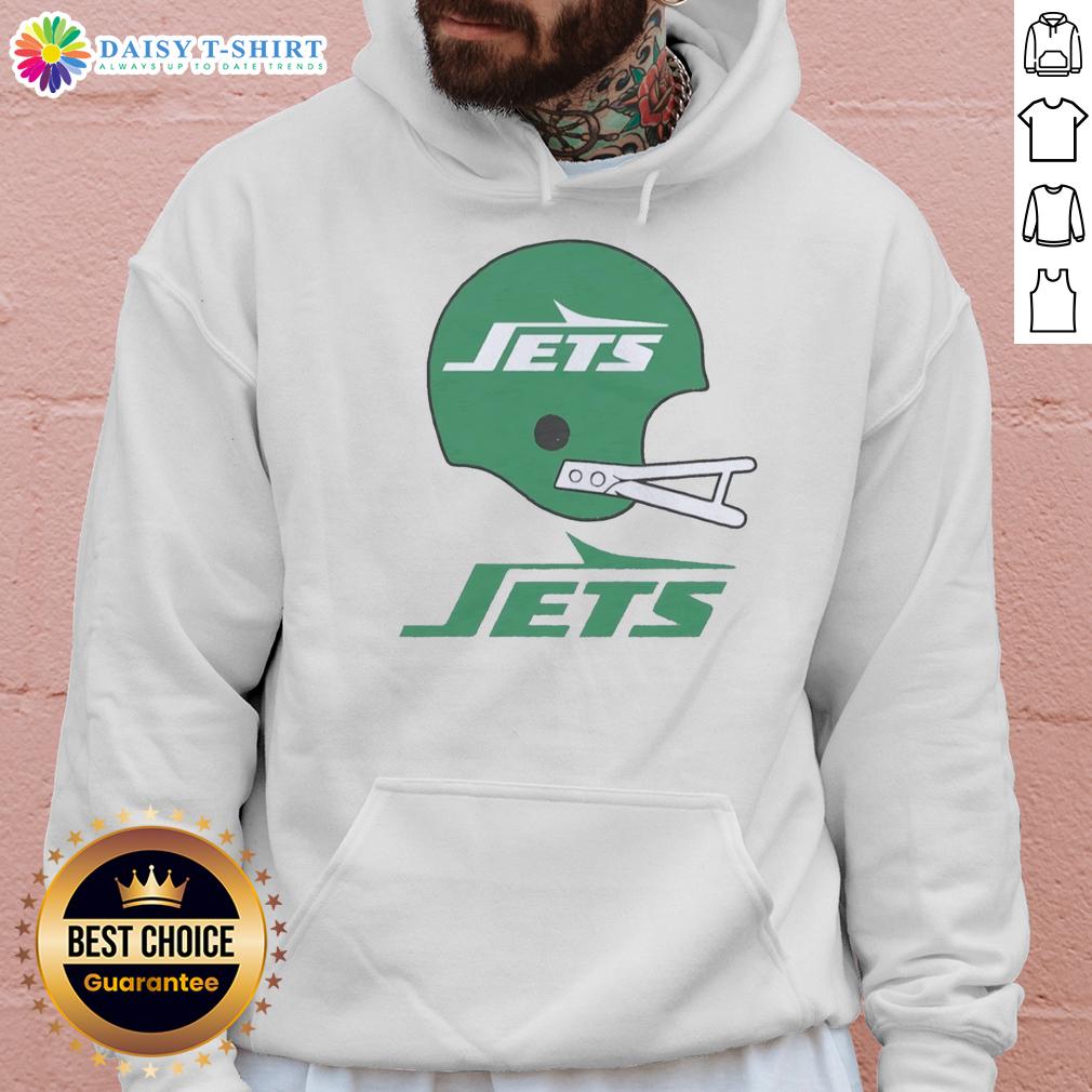 Alt Text: Official New York Jets football logo displayed on a stylish big helmet hoodie, perfect for fans and collectors.