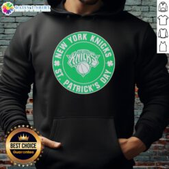 Official New York Knicks St. Patrick's Day shamrock green hoodie featuring team logo and festive design.