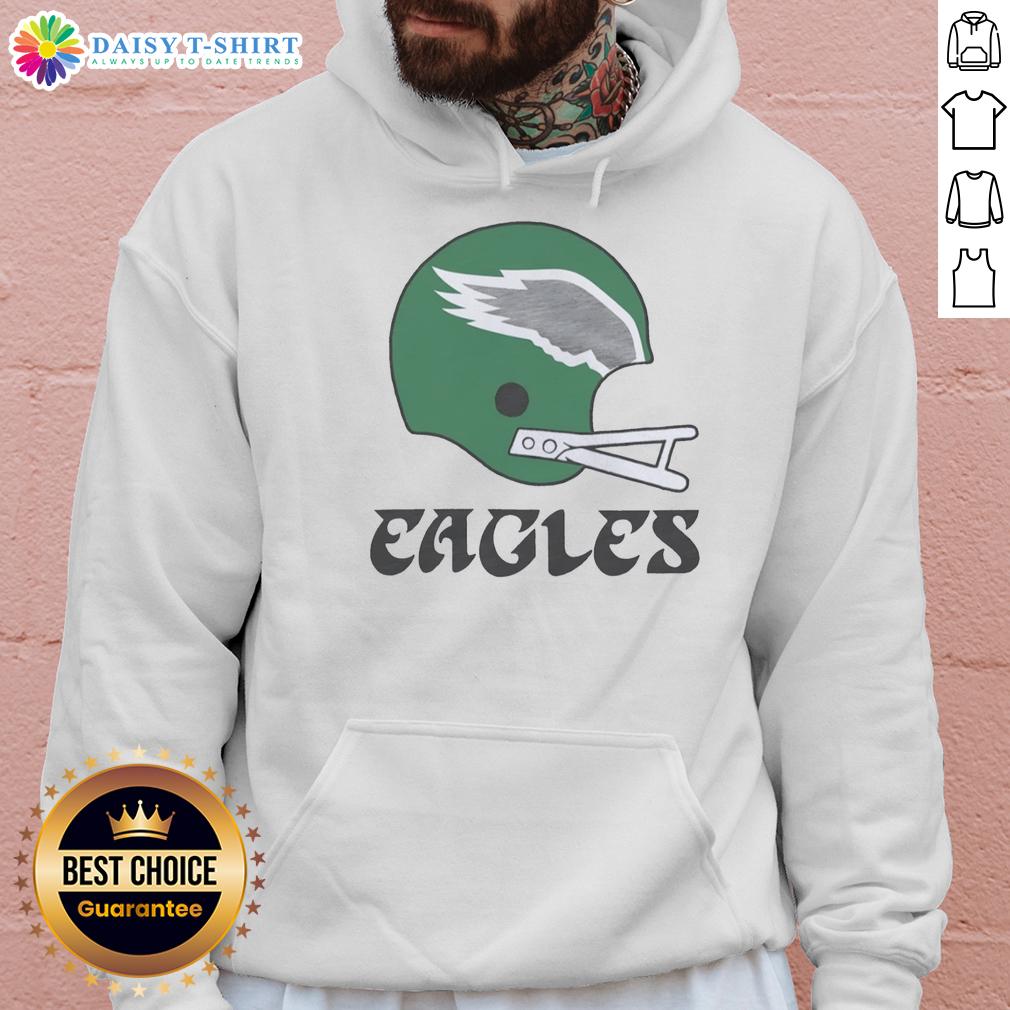 Alt Text: Official Philadelphia Eagles football logo on a stylish big helmet hoodie, perfect for fans and game day wear.