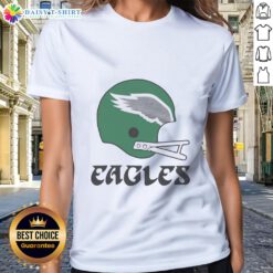 Alt Text: Official Philadelphia Eagles football logo on a big helmet design for ladies' tee shirt, perfect for fans.