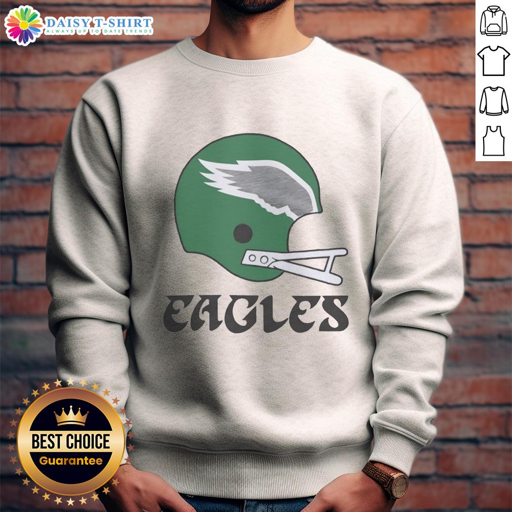 Alt Text: Official Philadelphia Eagles football logo displayed on a big helmet sweatshirt, perfect for fans and collectors.