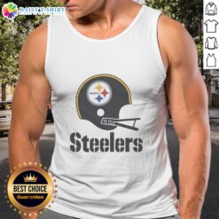 Alt Text: Official Pittsburgh Steelers football logo displayed on a big helmet tank top, perfect for fans and summer wear.