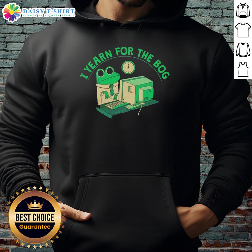 Original Frog I Yearn for the Bog Hoodie featuring a vibrant frog design, perfect for nature lovers and cozy wear.