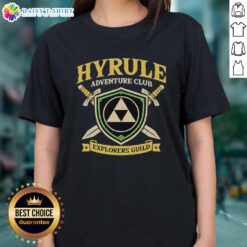 Original Hyrule Adventure Club Explorers Guild in The Legend of Zelda ladies tee featuring iconic game artwork.