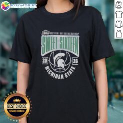 Original Michigan State Spartans 2026 NCAA Men's Basketball Tournament Sweet 16 ladies tee in green with logo design.