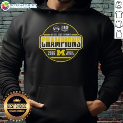 Alt Text: 2026 Big Ten Men's Ice Hockey Tournament Champions hoodie featuring Michigan Wolverines logo and design