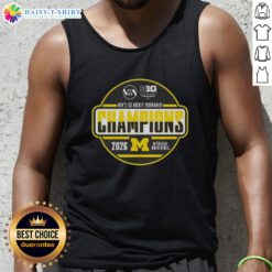 Original Michigan Wolverines 2026 Big Ten Men's Ice Hockey Tournament Champions tank top in navy blue with logo.