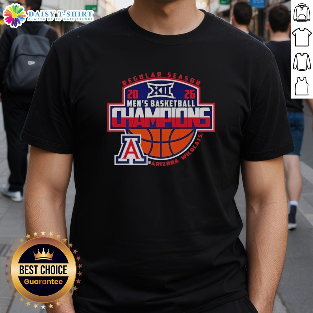 Premium Arizona Wildcats 2026 Big 12 Men's Basketball Champions T-Shirt featuring team colors and logo.