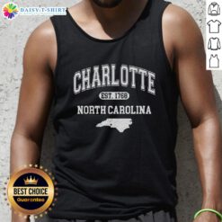Pretty Charlotte North Carolina Est. 1768 varsity tank top featuring vibrant colors and stylish design for casual wear.