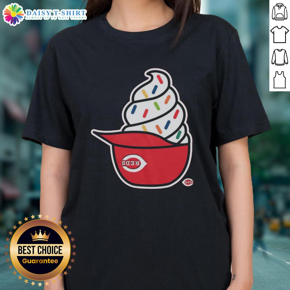 Pretty Cincinnati Reds ice cream ladies tee featuring a vibrant design, perfect for fans of the Cincinnati Reds.