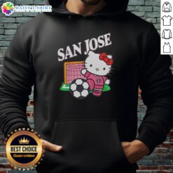 Alt Text: 2026 Pretty San Jose Earthquakes x Hello Kitty Night celebration hoodie featuring vibrant design and team logo.