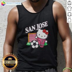 Alt Text: Pretty San Jose Earthquakes x Hello Kitty Night 2026 celebration tank top featuring vibrant graphics and playful design.
