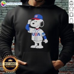 Pretty Snoopy USA baseball jersey salute graphic hoodie featuring a vibrant design and cozy fit for fans.
