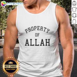 Top Austin Shooter Property of Allah tank top featuring bold graphic design, perfect for fans of unique streetwear fashion.
