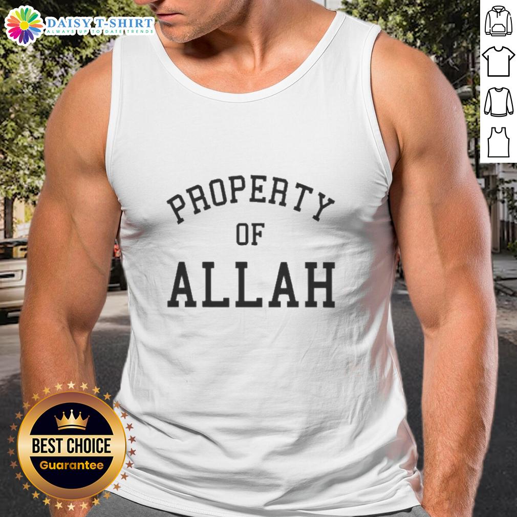 Top Austin Shooter Property of Allah tank top featuring bold graphic design, perfect for fans of unique streetwear fashion.