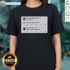 Top Benjamin Netanyahu Ladies Tee featuring a humorous 'Ahhh, it's hot down here' design for political apparel fans.