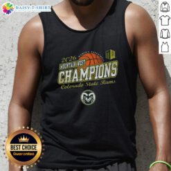 Alt Text: Top Colorado State Rams Women's Basketball 2026 Mountain West Tournament Champions tank top design in green and gold.