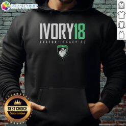 Top Ivory 18 Laurel Ivory Boston Legacy FC logo hoodie showcasing stylish design for soccer fans.