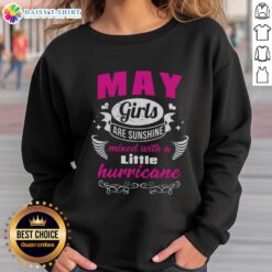 Top May Girls Are Sunshine Mixed With A Little Hurricane Sweatshirt in vibrant colors, perfect for casual spring outfits.