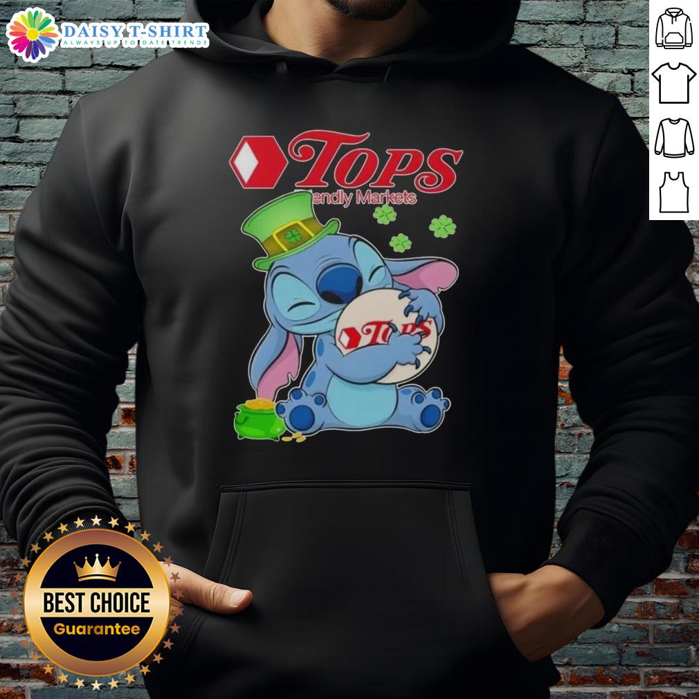 St. Patrick's Day hoodie featuring the Top Stitch Hug Tops logo from Friendly Markets, perfect for festive celebrations.