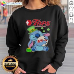 Alt Text: St. Patrick's Day sweatshirt featuring Top Stitch Hug Tops and Friendly Markets logo, perfect for festive celebrations.
