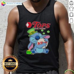 Top Stitch Hug Tops St. Patrick's Day tank top logo at Friendly Markets featuring vibrant green and festive design.